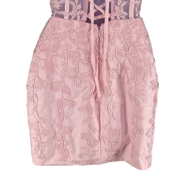 Wedding Apparel NWT Womens 2 Baby Pink Floral Lace Corset Mini Dress Coquette - Picture 11 of 16